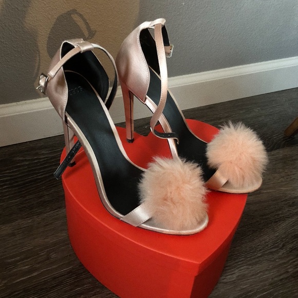 ASOS Shoes - Satin heeled sandals with Pom Poms